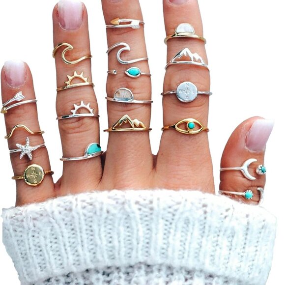 Jewelry - 9-15PCS Knuckle Stacking Rings Set for Women Crystal Rhinestone Finger Statement